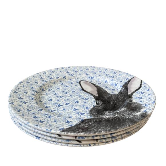 Royal Stafford Floral Blue Chintz Easter Bunny Dinner Plates 11in Set of 4 New - Picture 7 of 15